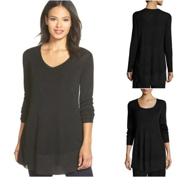 Eileen Fisher Long Sleeve V-neck Shimmer Tunic PM - Picture 1 of 8